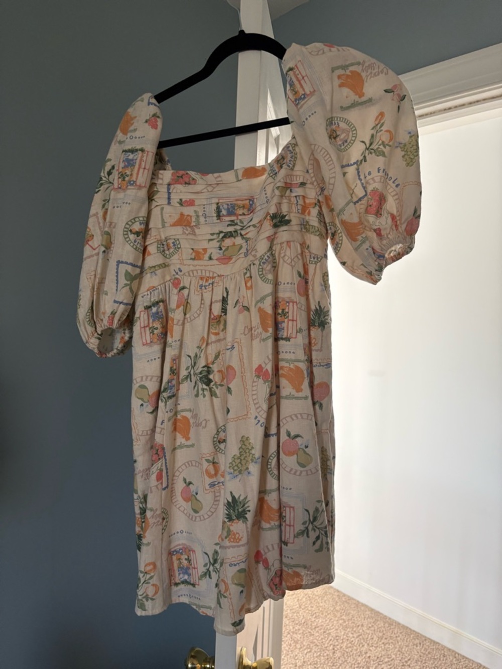 Abercrombie & Fitch Ivory Emerson Dress with Pastel Fruit Print
